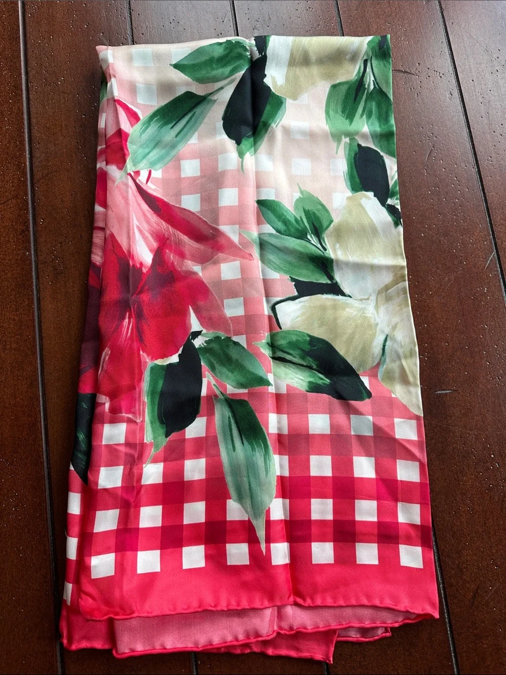 Three Floral Silk-Feel Scarf Bundle in Green, Pink and Black